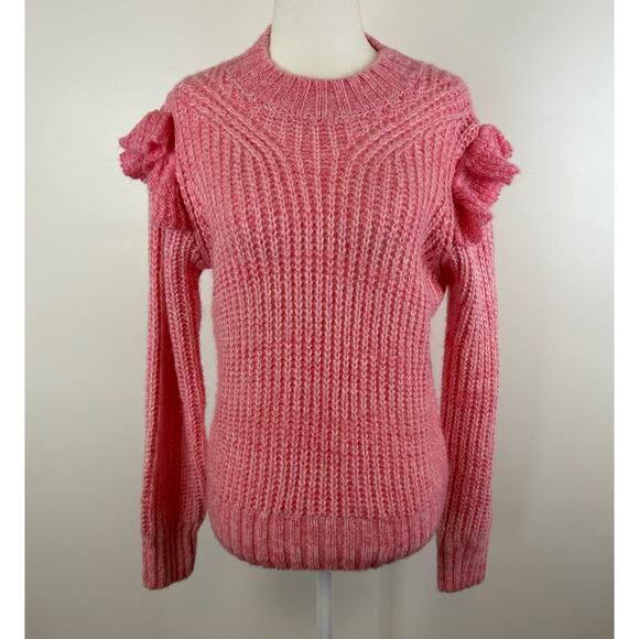 Greylin Womens Ruth Ruffle Shoulder Chunky Knit Sweater‎ in Pink Sz S | Feminine - Picture 2 of 15